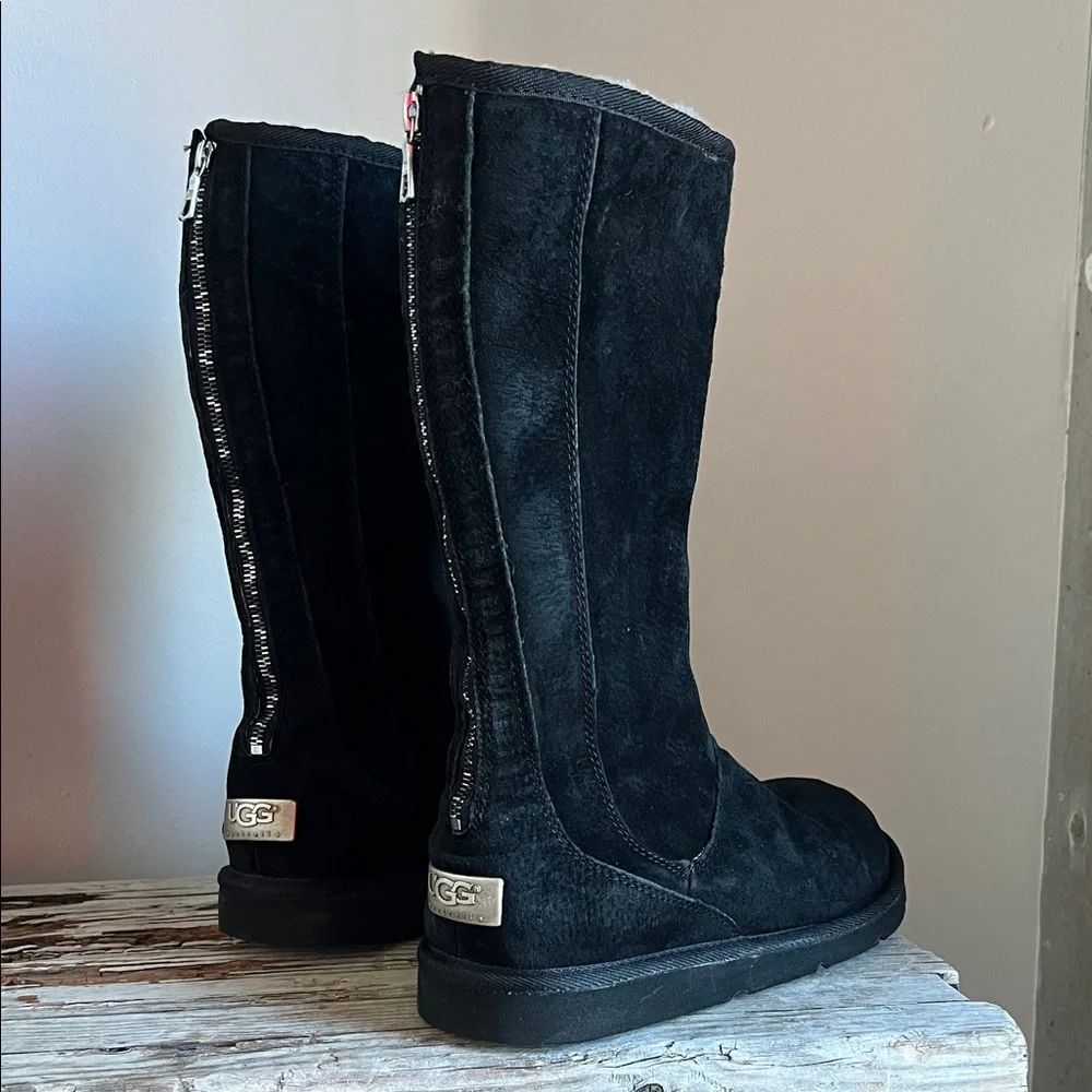 UGG Knightsbridge Leather Tall Boot Back Zip Women US 9 EU 40 Black 5119 - Picture 8 of 15